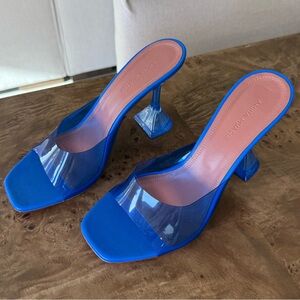 Royal Blue Clear-Strap Heeled Mules